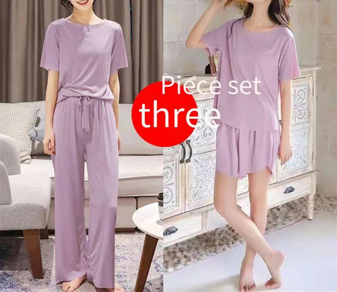 Eisse ide Pyjama dreiteiliges Set Damen Damen Home Wear Hose einfache Freizeit bequeme lose kurz ärmel ige Mädchen Nachtwäsche.