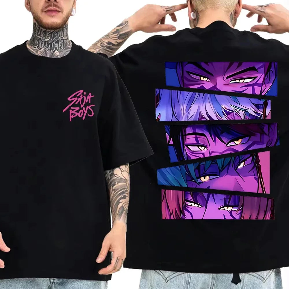 2025 Summer Kpop Devil Hunter Saja Boy T-shirt KPop Demon Hunters Casual Anime Cotton T-shirt Top Suitable Men Women.