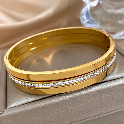 3pcs Glossy Rhinestone Stainless Steel Bangle Bracelet for Women Luxury Gold Silver Color Wristband Bracelet Waterproof Jewelry.