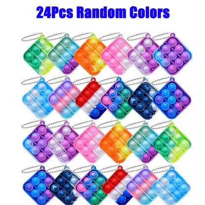 12/24/48Pcs Mini Pop Push Fidget Toys Set Keychain Fidget Toy Anti-Anxiety Stress Relief Hand Toy Pack for Kids Adults Gifts.