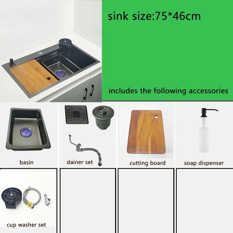 Nano Küchen spüle mattschwarz über dem Waschbecken mit Schneide brett 304 Edelstahl einzelne schwarze Küchen spüle