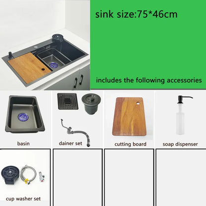 Nano Küchen spüle mattschwarz über dem Waschbecken mit Schneide brett 304 Edelstahl einzelne schwarze Küchen spüle