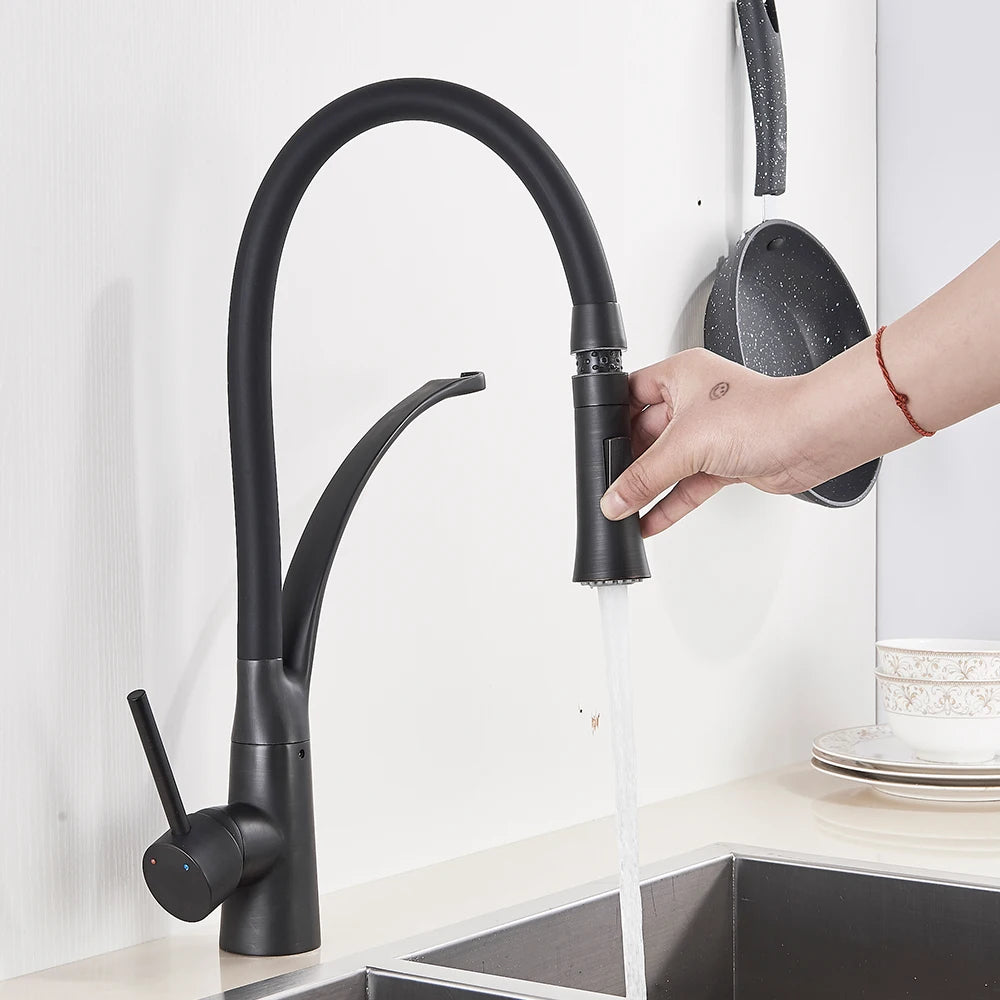 Matte Black  Kitchen Sink Faucet Pull Down Swivel Spout Kitchen Sink Tap Deck Mounted Bathroom Hot and Cold Water Mixers