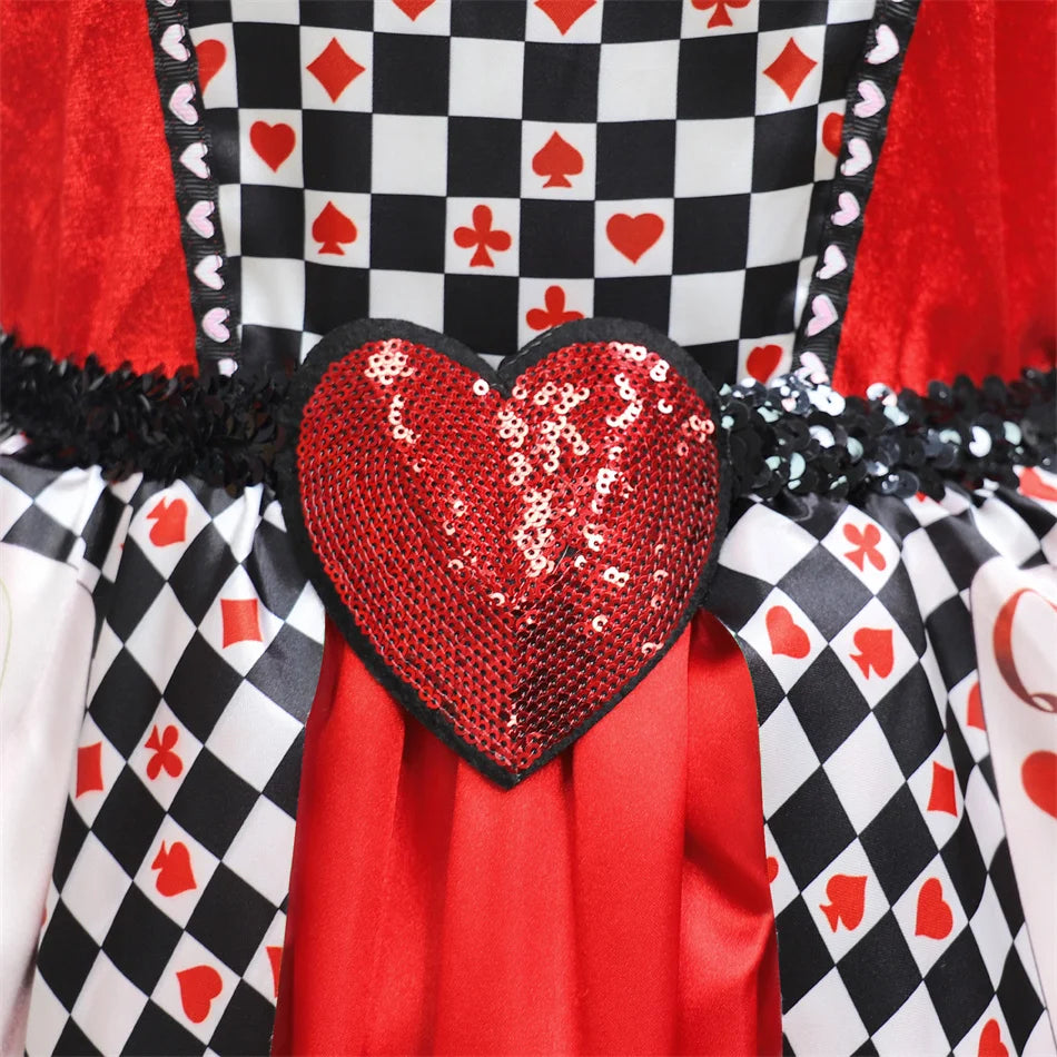 Kind Königin Der Herzen Rolle Spielen Prinzessin Kleid Alice Poker Cosplay Kostüm Mädchen Halloween Bühne Leistung Geburtstag Party Kleidung.