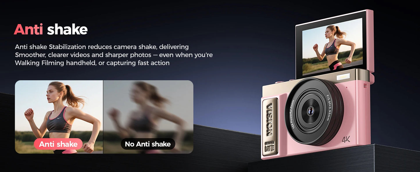 4K digital camera, 64 megapixel ultra high definition camera, 16x digital zoom 180 degree flip screen button digital camera, 32G.