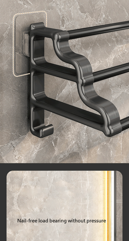 Handtuchhalter mit drei Stangen, selbstklebender, stanzfreier Handtuchhalter mit Haken, platzsparender Handtuch-Aufbewahrungsregal für Badezimmer