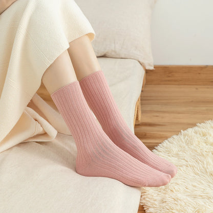 10Pairs Retro Women Cotton Loose Socks Autumn Winter Knitting Solid Color Long Black Pink Korean Japanese Student Girls.