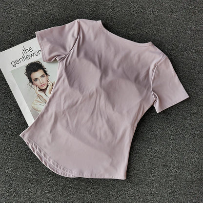 Women's  Sports Shirts Yoga Short-sleeved T-shirt Padded Tight Training T-Shirt Breathable Quick-dry Running T-Shirt Fitness Top.