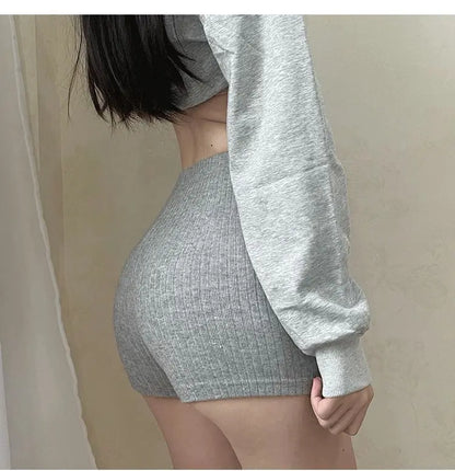 Knitting Seamless Leggings Women Fitness Shorts Ribbed Elastic Butt Liftting Yoga Shorts High Waist Slim Fashion Solid Tights.