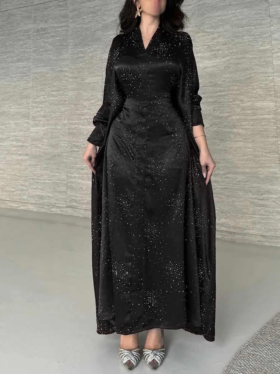Women Ramadan Eid Arabic Dubai Abaya Luxury Muslim Fashion Hot Beading Long Dress Kaftan Robe Femme Islam Prayer Clothing Kebaya.