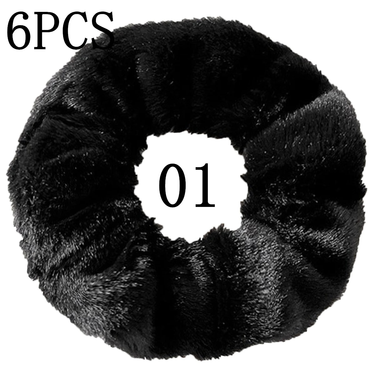 6pc Hair Scrunchies Furry Elastic Band Women Girl Ponytail Holder Rubber Ties Accessories Plush Faux Fur Soft Chiffon Headband