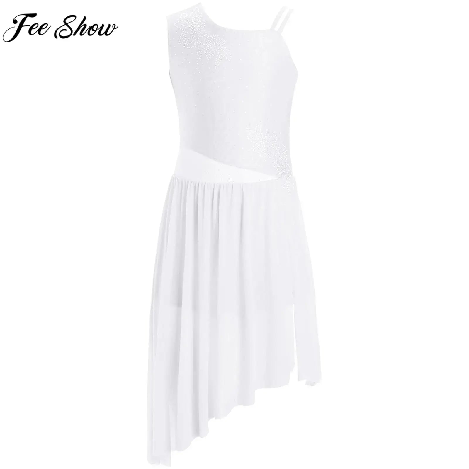 6–16 Jahre Mädchen, modernes lyrisches Tanzkleid, ärmellos, glänzender Strass-Trikot, Tanzkleidung für Skating, Gymnastik, akrobatische Leistung.