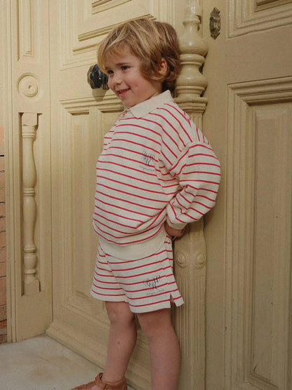 Konges Slojd Autumn Baby Boys Cotton Loose Sweatshirts Shorts Suits Kids Clothes Girls Casual Printed Striped Hoodies Tops Sets