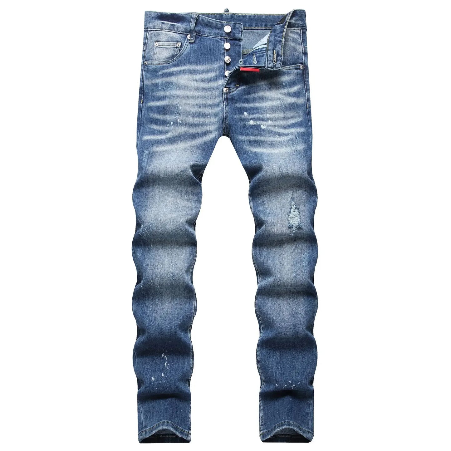 2025 Men's Ripped Jeans Luxury Brand Light Blue Holes Long Trousers Quality Male Fashion Stretch Slim Pants Men Skinny Jeans.