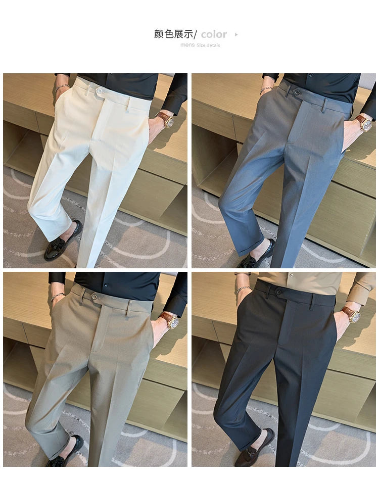 Men Suit Pants 2025 Elastic Slim Fit Formal Dress Pants Solid Casual White Trousers Pantalon Homme Wedding Party Men Clothing.