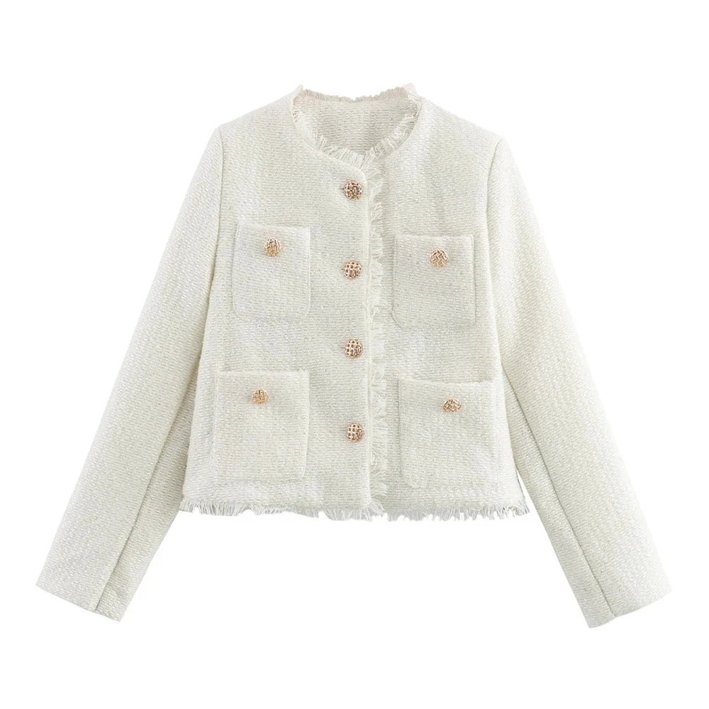 Women's Autumn and Winter Long Sleeve Short Jacket Fashion Solid Colour Front Pocket Button Jacket Elegant Casual Jacket.