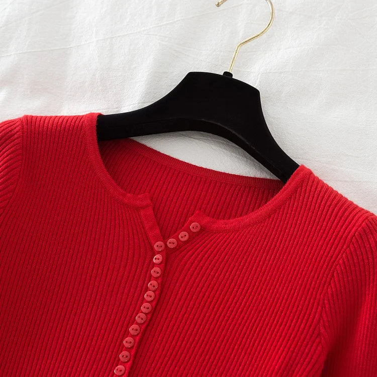 2026 weibliche Casual Tops Pullover Frauen Herbst Winter Gestrickte Dünne Pullover Feste Taste Volle Hülse V-ausschnitt Pullover