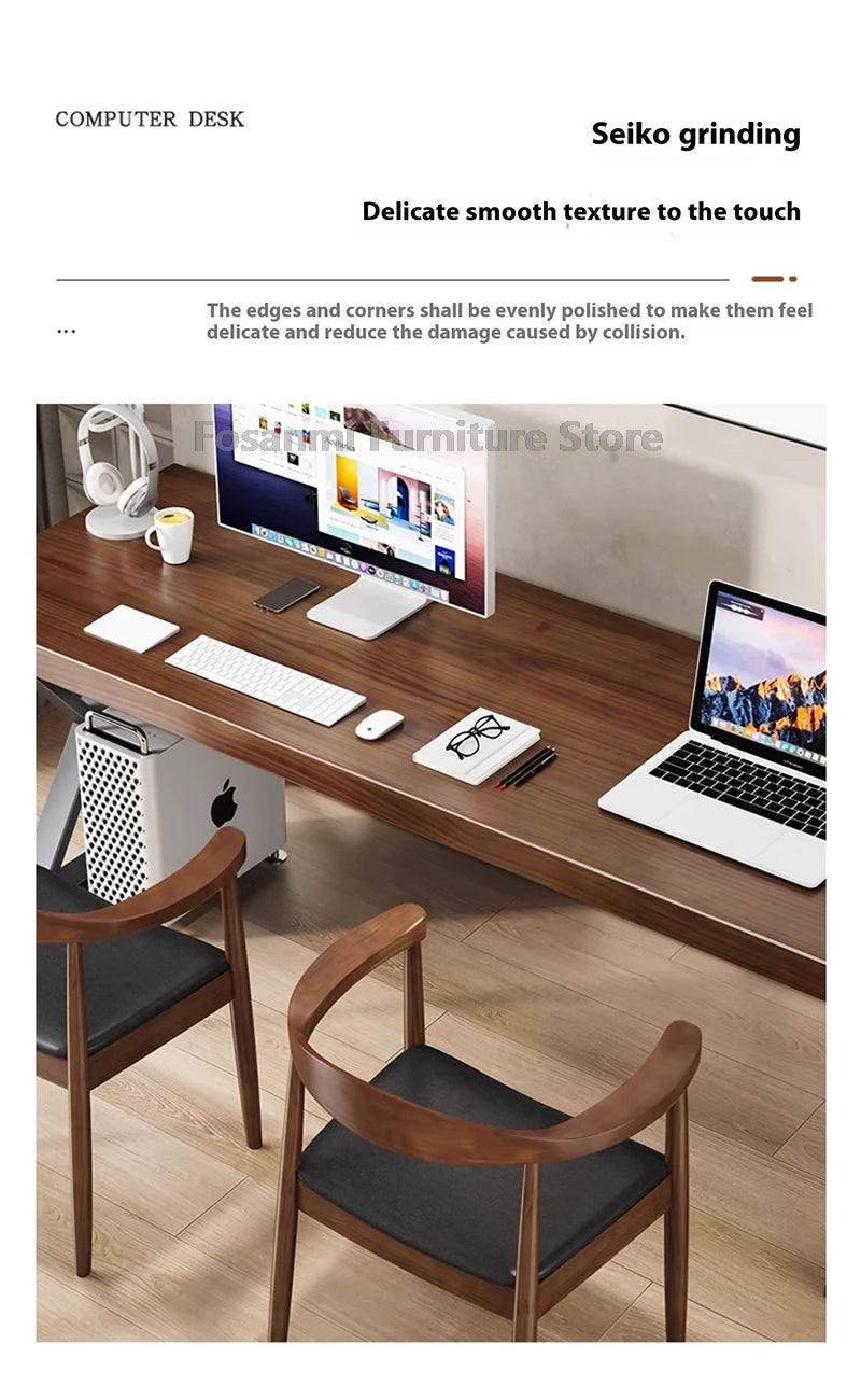 Minimalistischer langer Massivholztisch für das Heimbüro, große Arbeit, Gaming, Arbeitszimmer, Schreibtische für zwei elegante Räume, Computertisch mit Stahlbeinen