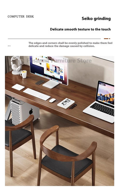 Minimalistischer langer Massivholztisch für das Heimbüro, große Arbeit, Gaming, Arbeitszimmer, Schreibtische für zwei elegante Räume, Computertisch mit Stahlbeinen