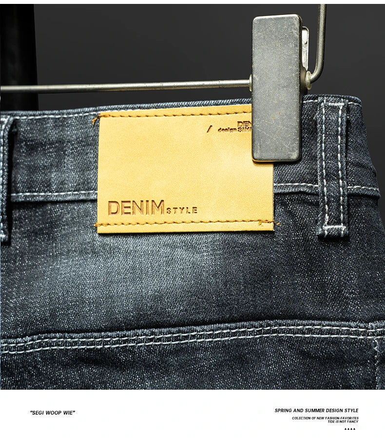 Fashion Ripped Men's Slim Straight Stretch Jeans Korean Personality Streetwear Denim Pants Classic Black Hip Hop Male Trousers.