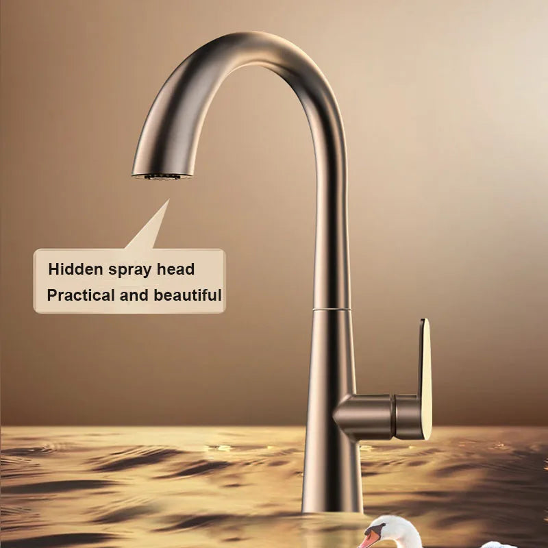 Pull Down Kitchen Faucet Hidden spray head Dual Modes Nozzle Hot Cold Water Mixer Crane Tap Brass Kitchen Sink Faucets