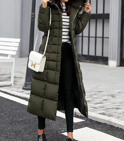 Neue Wintermode Langarm Pelzkragen Reißverschluss Einfarbig Slim Fit Lange Version Dicke Daunenjacke Mit Kapuze Für Frauen, 6 Farben.