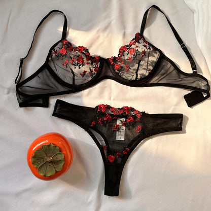 Sexy Set Womens Underwear Exotic Emotional Bra Set Embroidered Print Brassiere Lingerie Set Women's Set Push Up Thin Bralette.