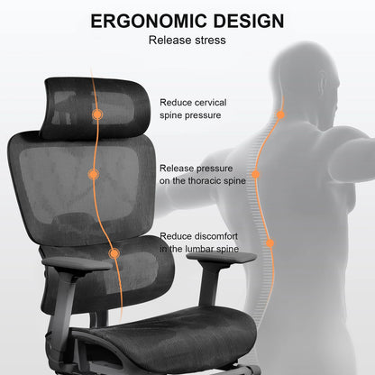Ergonomischer Stuhl mit Fußstütze, bequemer drehbarer Schreibtischstuhl für zu Hause, Computer-Gaming-Stuhl mit 3D-verstellbarer Armlehne, Rollen für Zuhause