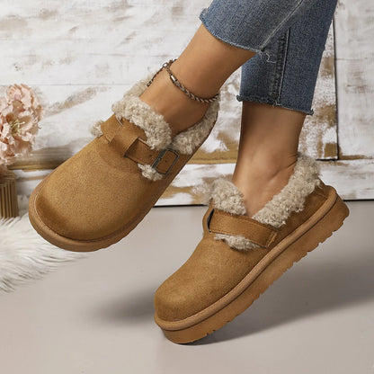 New 2025 Winter Women's Boots Plush Fashion Retro Bean Shoes Cotton Women's Flat Sole Slippers Platform Women Boots.