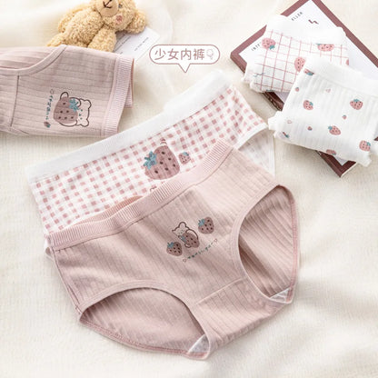 New 5Pcs/set Cotton Panties Strawberry Bear Cartoon Girls Briefs Sexy Women Underwear Lingeries Female Underpants.
