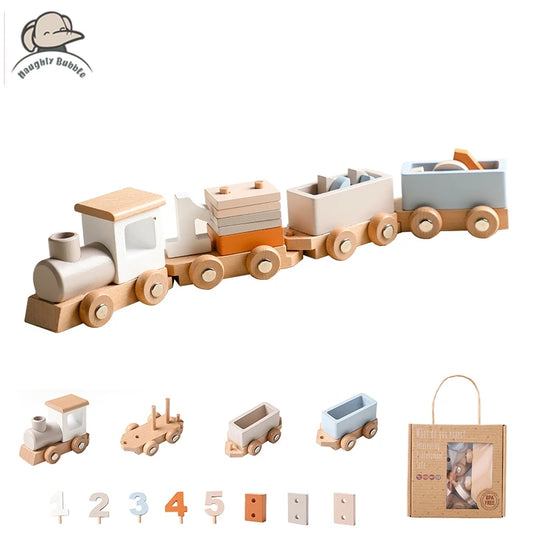 Wooden Train Birthday Toy  Montessori Toys Baby Educational Toys  Wooden Trolley  Baby Learning Toys  Number Of Wood Baby's Toys.