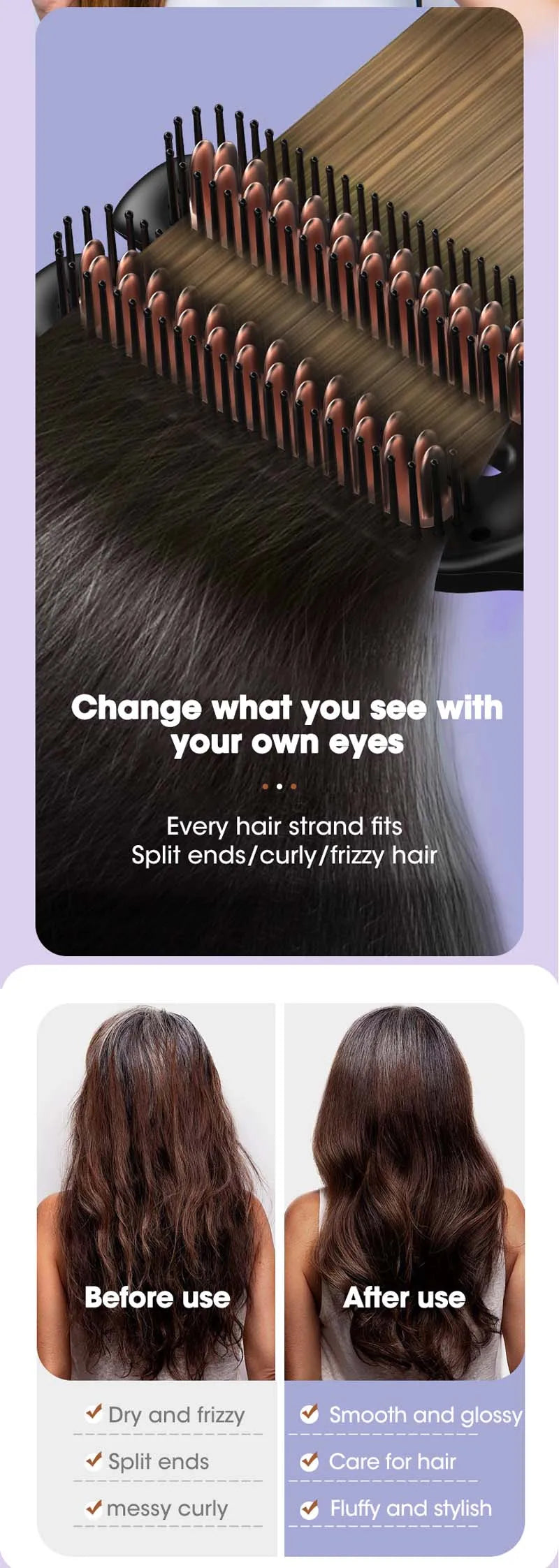 Professional Iron Straight Hair Hot Comb Double Heating Plate Ceramic Fast Heating Straightener Comb Electric Brush Straightener.