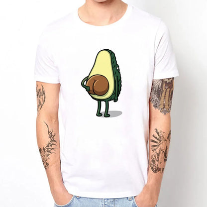 Harajuku Hip Hop Style Men White T-shirt Creative Funny Avocado Ass Graphic Tee Summer Casual Comfortable O-neck Tshirt Men.
