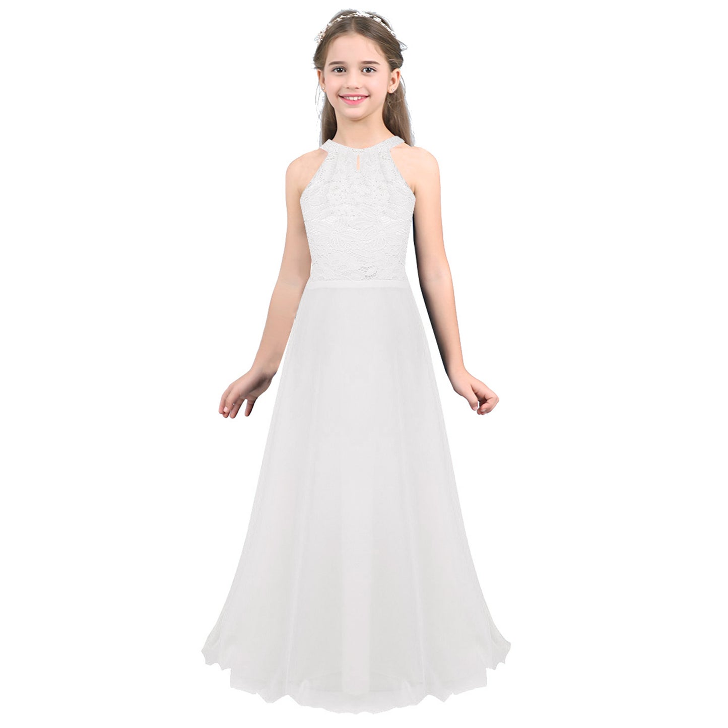 Sommer Mode Blume Mädchen Kleid Hochzeit Geburtstag Party Kinder Lange Kleid Vestido Elegante Halter Neck Floral Spitze Prinzessin Kleid