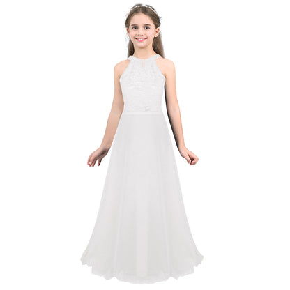 Sommer Mode Blume Mädchen Kleid Hochzeit Geburtstag Party Kinder Lange Kleid Vestido Elegante Halter Neck Floral Spitze Prinzessin Kleid