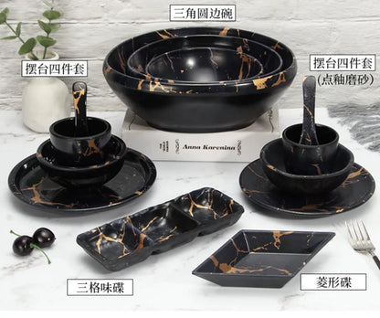 Marble Texture Imitation Melamine Plate BBQ Tableware Cake Fruits plates Snack Tray Outdoor Party Dishes Steak.