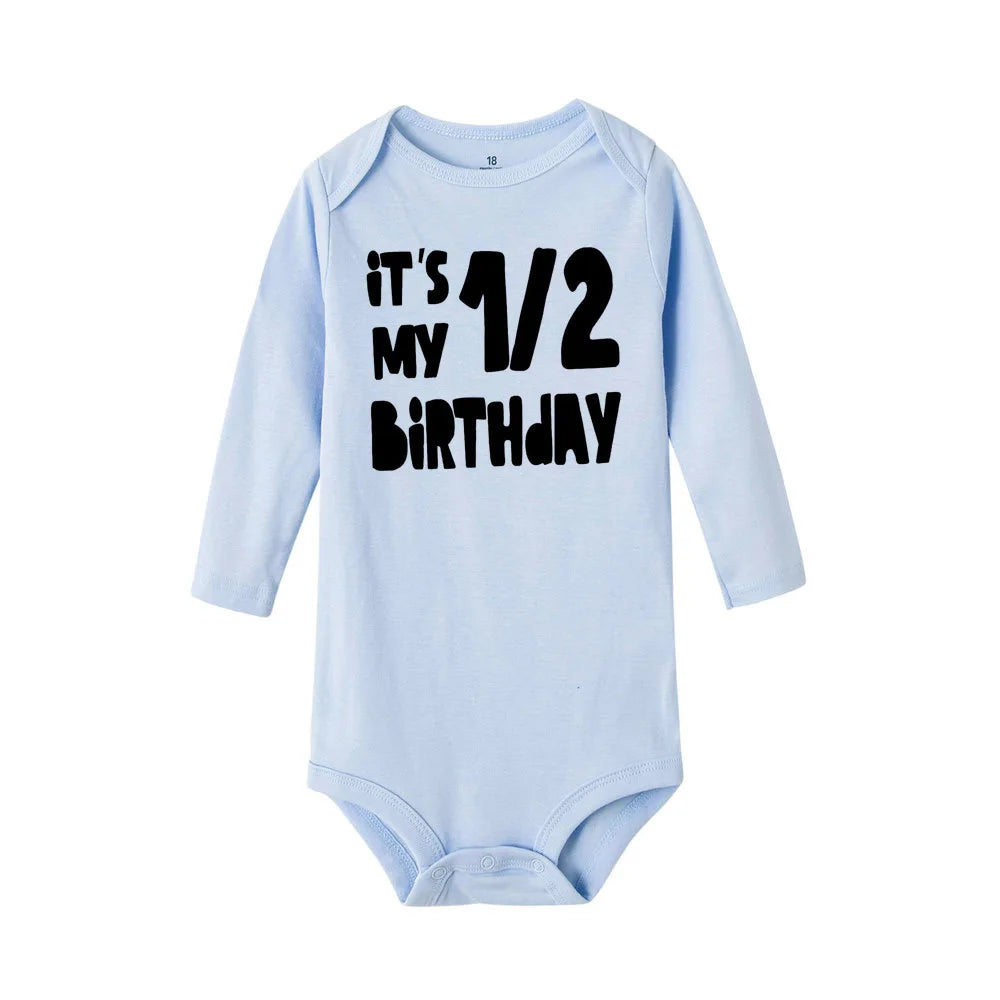 Baby Body Es Ist Mein Halb Geburtstag Briefe Drucken Weiß Kind 1/2 Geburtstag Party Outfit Kleidung Baby Infant Dusche Tragen geschenke.