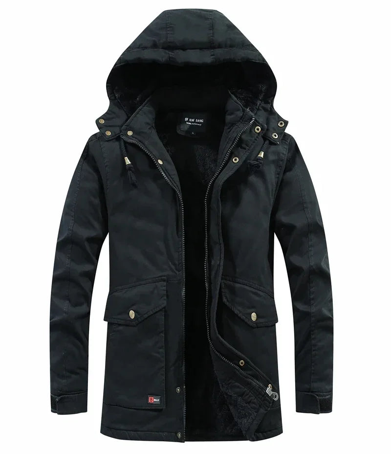 Parkas Coat Military Windproof Hooded Jackets Man Washed Cotton Thick Fleece Casual New  Winter Warm Varsity Jacket Men