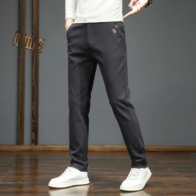 Autumn Winter New Men's Casual Pants Korean Fashion Stretch Straight Slim Fit Trousers High Quality Sweatpants Solid Color Male.