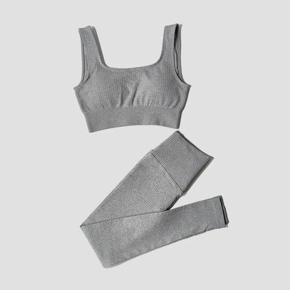 Women's Sportswear Yoga Set Workout Clothes Athletic Wear Sports Gym Legging Seamless Fitness Bra Crop Top Long Sleeve Yoga Suit