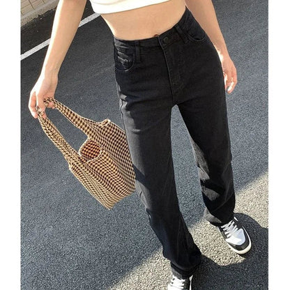 Frau Koreanische Hohe Taille Streetwear Gerade Bein Jeans Mädchen Y2k Kleidung Hosen Weibliche Mode Schwarz Baggy Harajuku Denim Hosen.