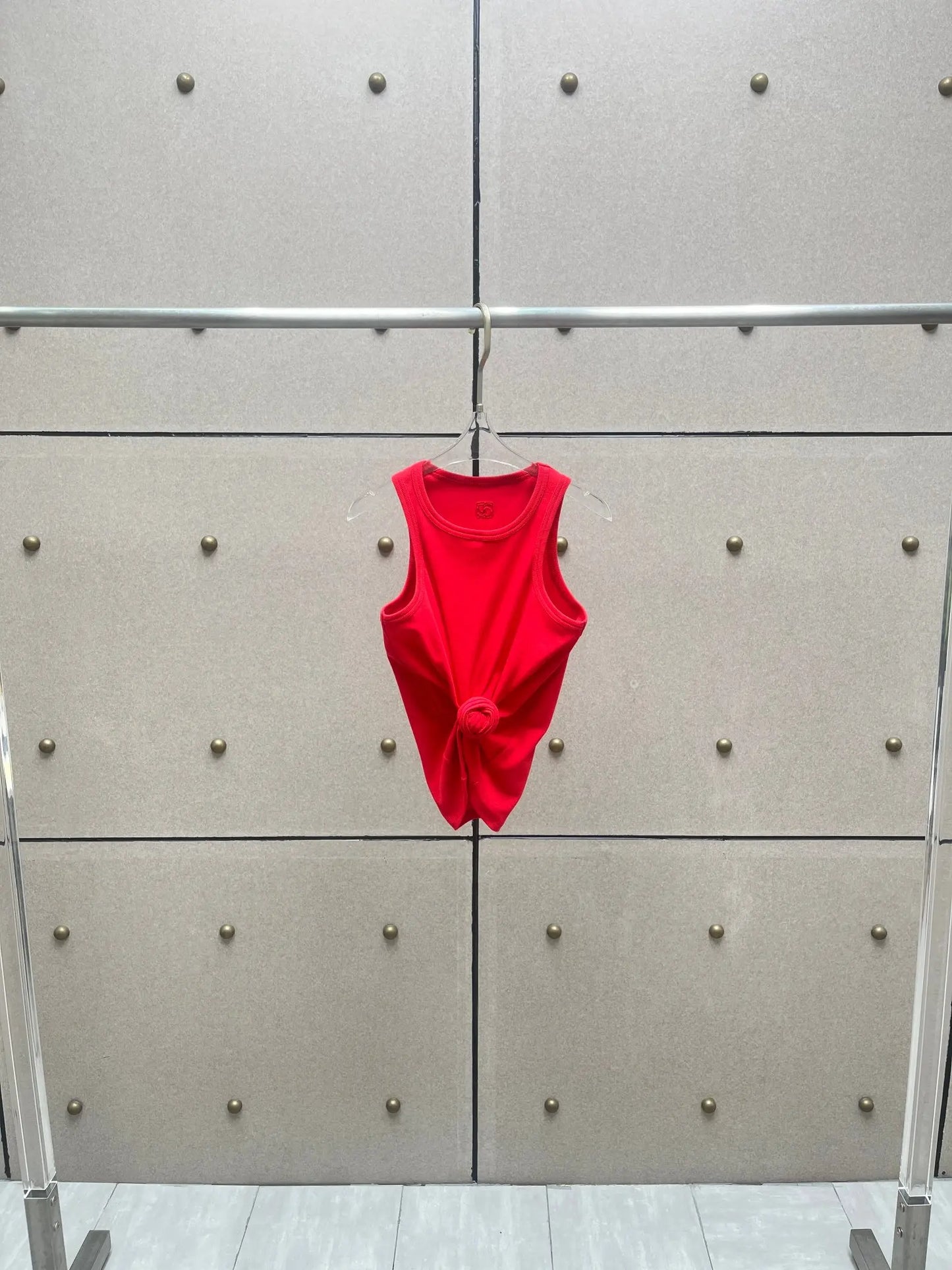 Y2K knotted twist knitted threaded round neck Top women fashionable and versatile navel padded shoulder short-sleeved T-shirt