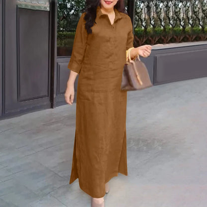 Zanzea Mode Frühling Revers Hals 3/4 Ärmel solide Kaftan Sommerkleid elegante Frauen langes Hemd Kleid Robe Femme Arbeit Party Vestido.