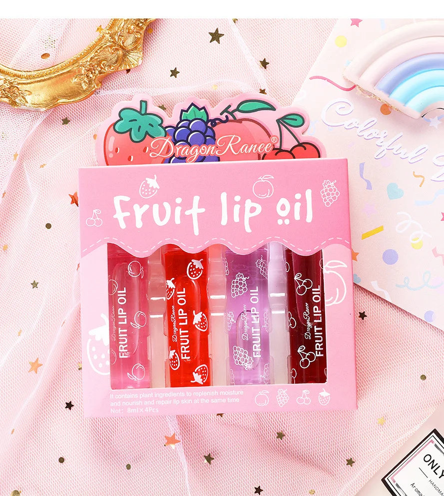 Set of Four Rolling Head Lip Oils Moisturizing Hydrating Roller Ball Lip Care Anti-Drying Transparent Lip Blam for Lip Health.