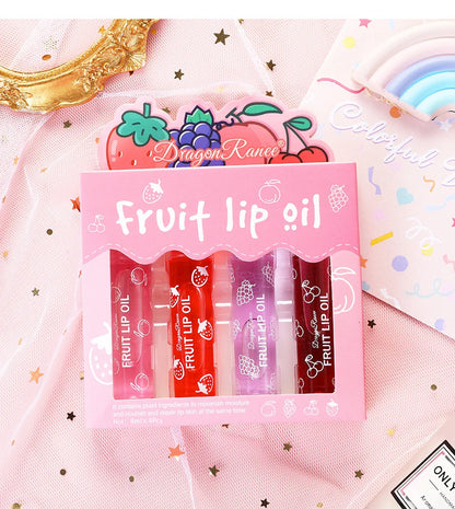 Set of Four Rolling Head Lip Oils Moisturizing Hydrating Roller Ball Lip Care Anti-Drying Transparent Lip Blam for Lip Health.