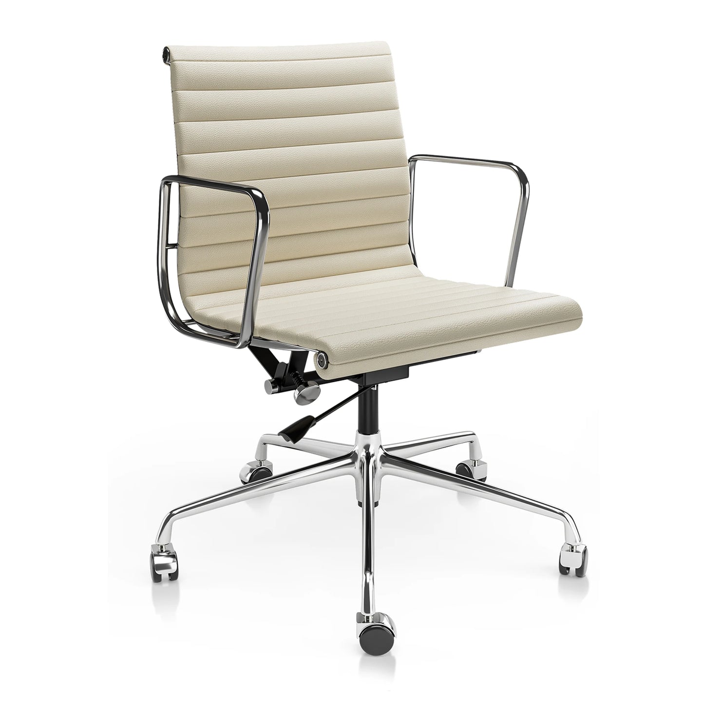 Weiße Drehstühle aus echtem Leder mit mittlerer Rückenlehne, ergonomischer Bürostuhl, verstellbarer drehbarer Gaming-Stuhl aus Leder, gerippter Bürostuhl