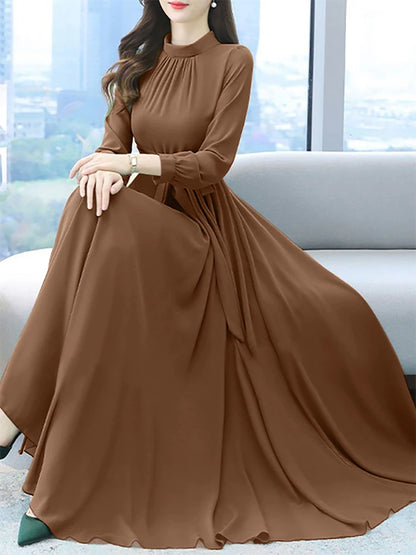 ZANZEA Women Long Sleeve A-line Sundress Spring Long Dress Autumn Solid Party Holiday Maxi Dresses Vestidos Femme Vintage Robe.