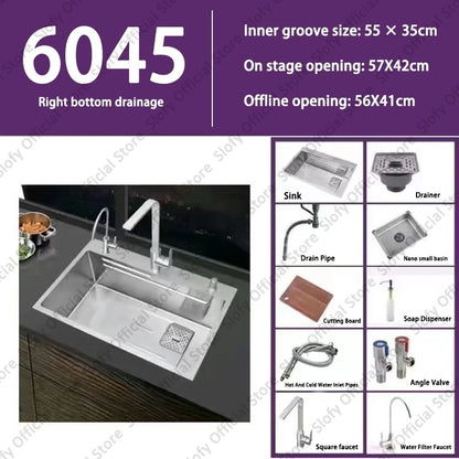 Küchenspüle aus Edelstahl 304, großes Fassungsvermögen, Wasch-/Schnitt-/Abfluss in einem, komplettes Set, multifunktionale Gemüse-Arbeitsstation für den Haushalt