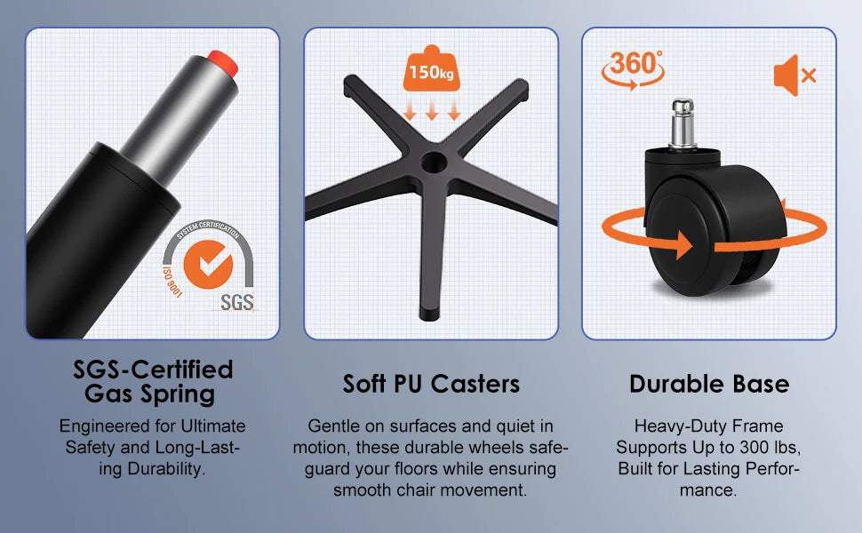 AUTHMIC Ergonomischer Bürostuhl – faltbare Armlehnen, verstellbare Rückenlehne, verstellbare Kopfstütze, verstellbare Lendenwirbelsäule, maximale Belastung 150 kg,