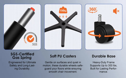 AUTHMIC Ergonomischer Bürostuhl – faltbare Armlehnen, verstellbare Rückenlehne, verstellbare Kopfstütze, verstellbare Lendenwirbelsäule, maximale Belastung 150 kg,